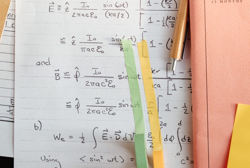Closeup math equations on paper