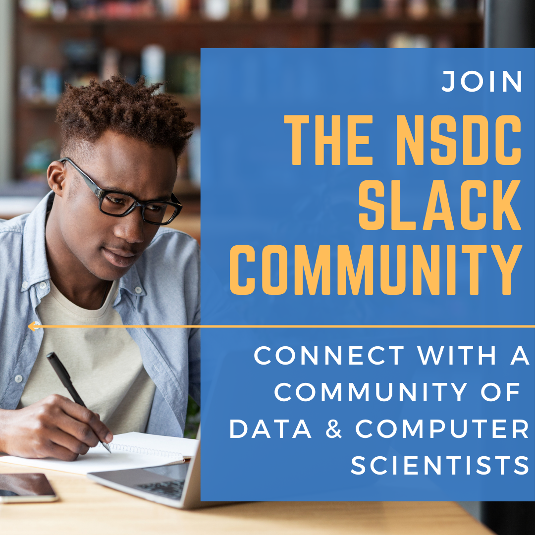 An advertisement to join the NSDC Slack Community to connect with a community of data and computer scientists