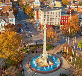 Photo of large fountain square at Lafayette College